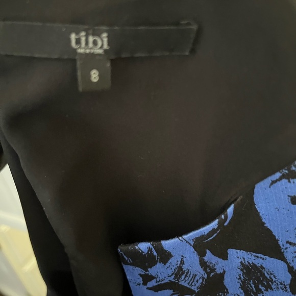 Tibi Blue and Black Strapless Silk Fit and Flare Cocktail Dress - Picture 5 of 11